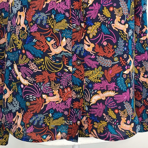 Anthropologie 25 of 52 Conversations Oh Deer Woodland Animal Print Blouse. Sz 0 - Picture 3 of 14